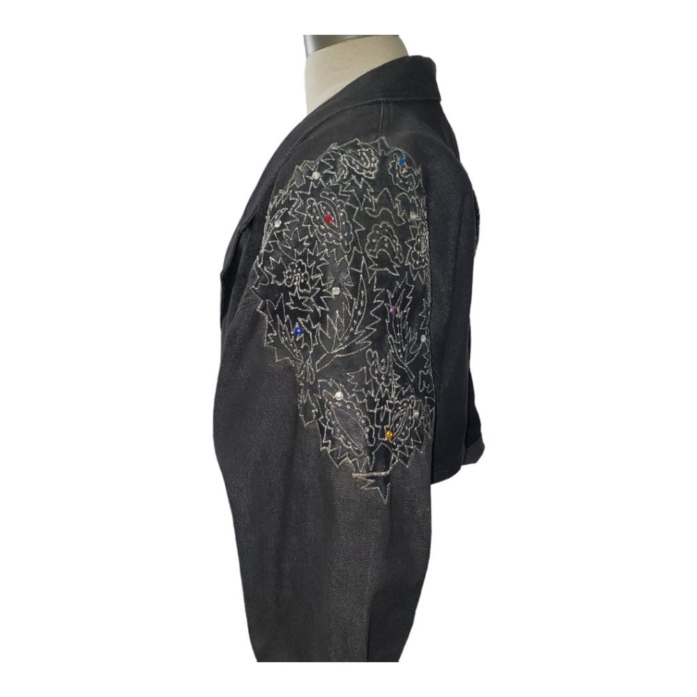 CT125a Ladies Vintage Denim Black Washed Cropped Longsleeve Jacket-Lg - Picture 5 of 5